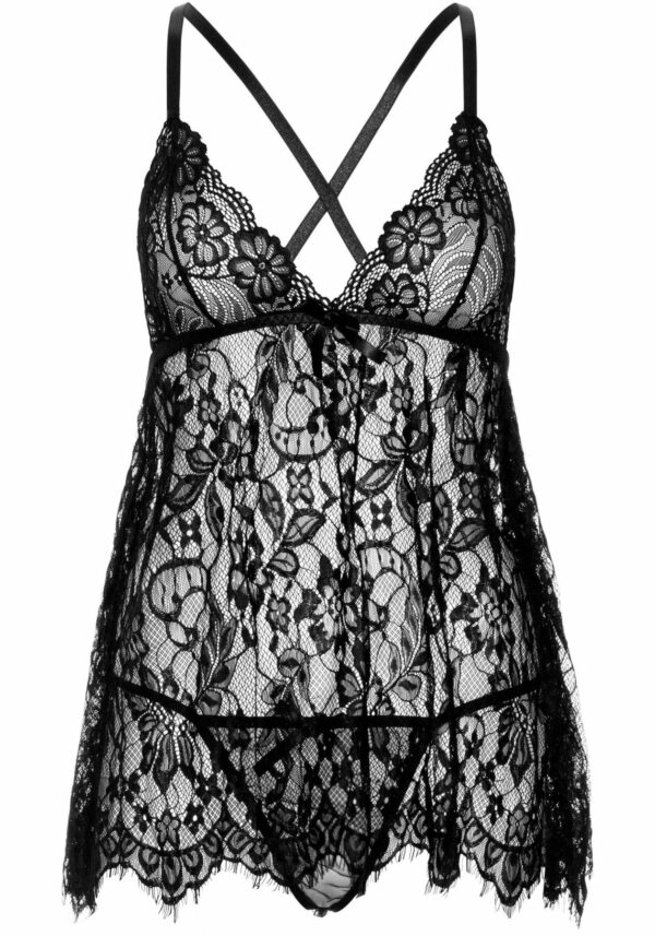 Сорочка бебі-дол Leg Avenue Floral lace babydoll & string Black S, стрінги - Зображення 3