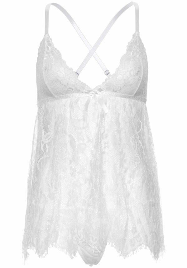 Сорочка бебі-дол Leg Avenue Floral lace babydoll & string White S, стрінги - Зображення 3