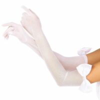 Довгі рукавички з бантом Leg Avenue Opera length bow top gloves White, напівпрозорі