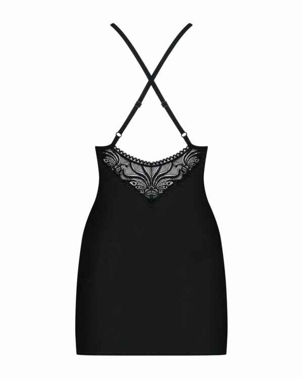 Сатиновий комплект для сну з мереживом Obsessive 828-CHE-1 chemise & thong S/M  (м'ята упаковка!!!) - Зображення 7