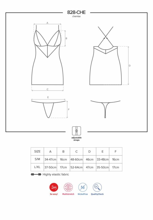 Сатиновий комплект для сну з мереживом Obsessive 828-CHE-1 chemise & thong S/M  (м'ята упаковка!!!) - Зображення 8