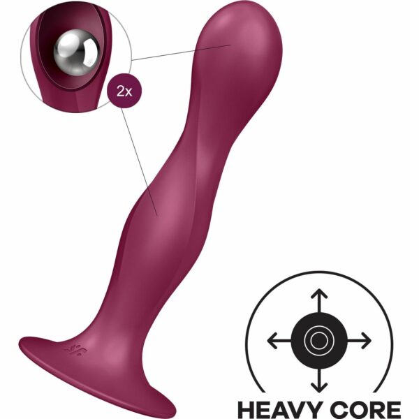 Дилдо Satisfyer Double Ball-R Red, унісекс, рухомі кульки всередині, на присосці - Зображення 2