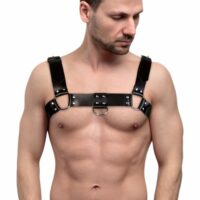 Чоловіча портупея на груди з натуральної шкіри Feral Feelings – Bulldog Harness Black