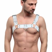 Чоловіча портупея на груди з натуральної шкіри Feral Feelings – Bulldog Harness White