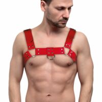 Чоловіча портупея на груди з натуральної шкіри Feral Feelings – Bulldog Harness Red