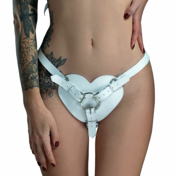 Трусики Серце для страпону з натуральної шкіри Feral Feelings - Hearts Strap-on Belt White - Зображення 2