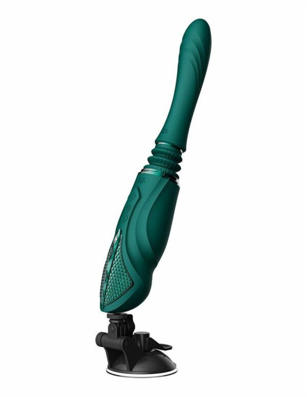 Компактна смарт секс-машина Zalo – Sesh Turquoise Green, 2 насадки, пульт ДК, кристал Swarovski - Зображення 3