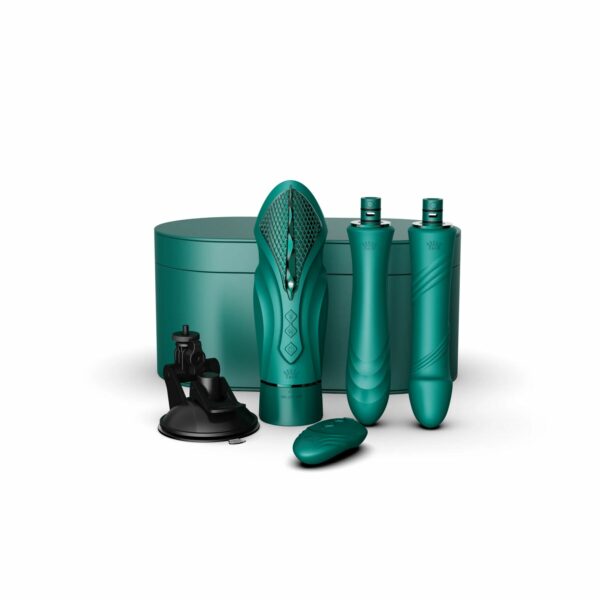Компактна смарт секс-машина Zalo – Sesh Turquoise Green, 2 насадки, пульт ДК, кристал Swarovski - Зображення 2