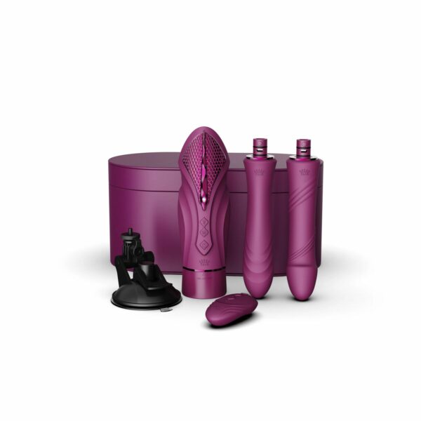 Компактна смарт секс-машина Zalo – Sesh Velvet Purple, 2 насадки, пульт ДК, кристал Swarovski - Зображення 2