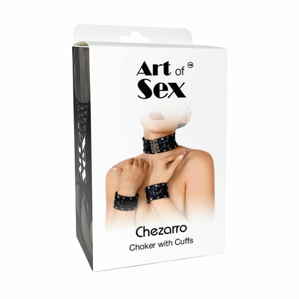 Шкіряний чокер з манжетами Art of Sex - Leather Chezarro - Зображення 3