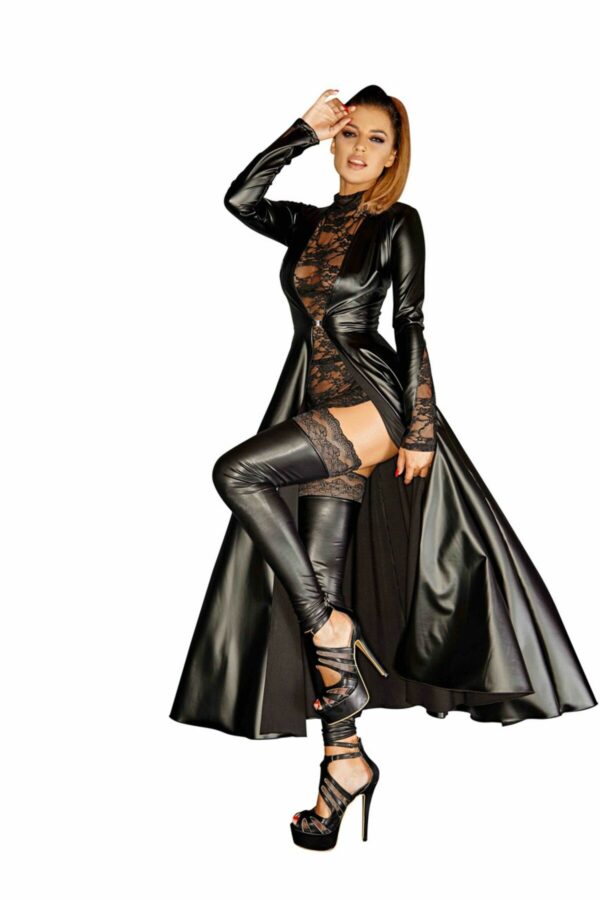 Сукня-плащ з мокрим ефектом Noir Handmade F128C Powerwetlook gown coat, M - Зображення 2