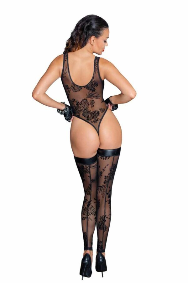 Боді Noir Handmade F242 Tulle body with patterned flock embroidery - S - Зображення 2