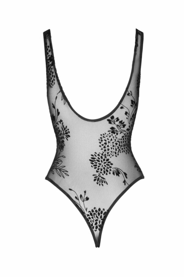 Боді Noir Handmade F242 Tulle body with patterned flock embroidery - XL - Зображення 5