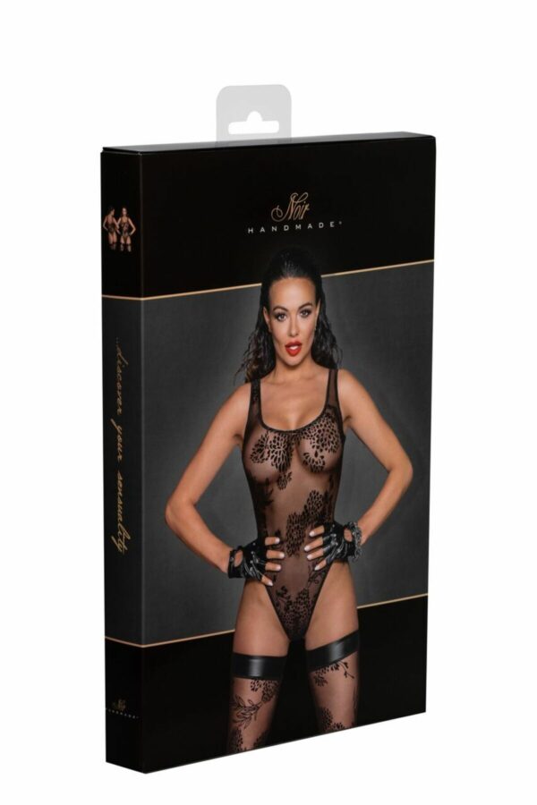 Боді Noir Handmade F242 Tulle body with patterned flock embroidery - XL - Зображення 7