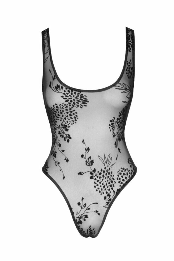 Боді Noir Handmade F242 Tulle body with patterned flock embroidery - XL - Зображення 6