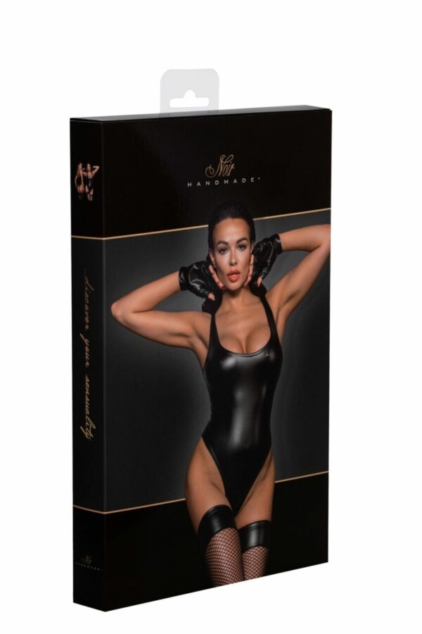 Боді Noir Handmade F244 Powerwetlook body with high cut bottom hem - M - Зображення 6