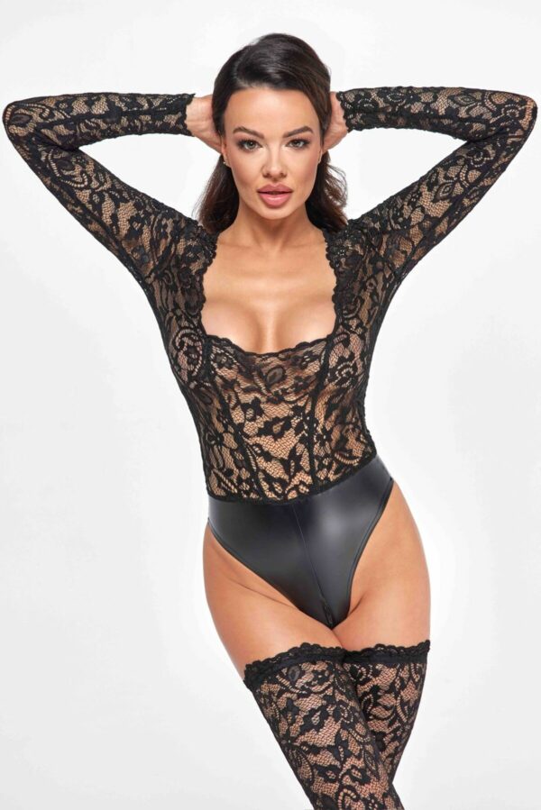 Боді Noir Handmade F296 Psyche bodysuit of lace and wetlook - S - Зображення 5