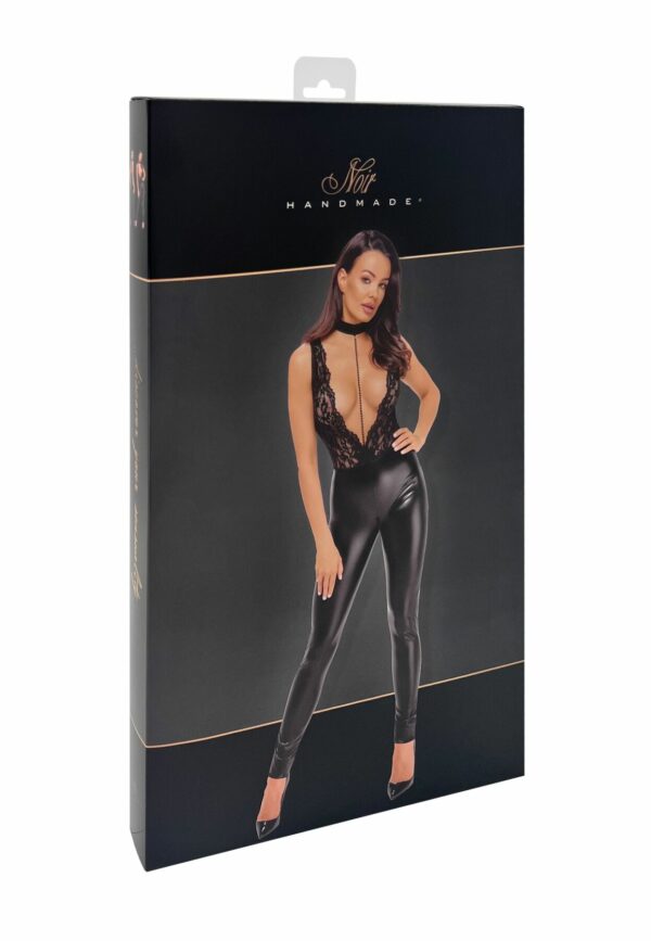 Комбінезон Noir Handmade F298 Libido Deep-V catsuit with collar and pearl chain - M - Зображення 7