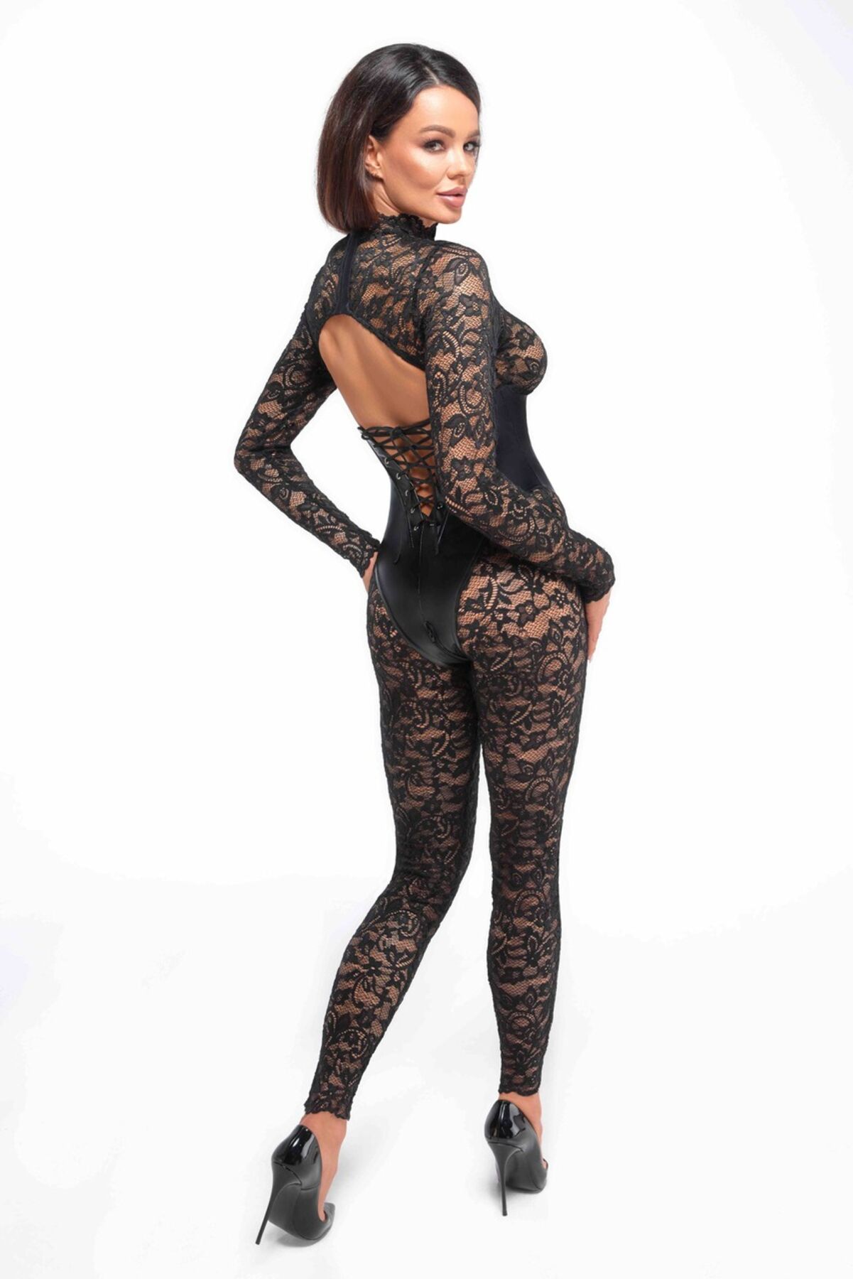 Комбінезон Noir Handmade F299 Enigma lace catsuit with underbust bodice - XL - Зображення 3