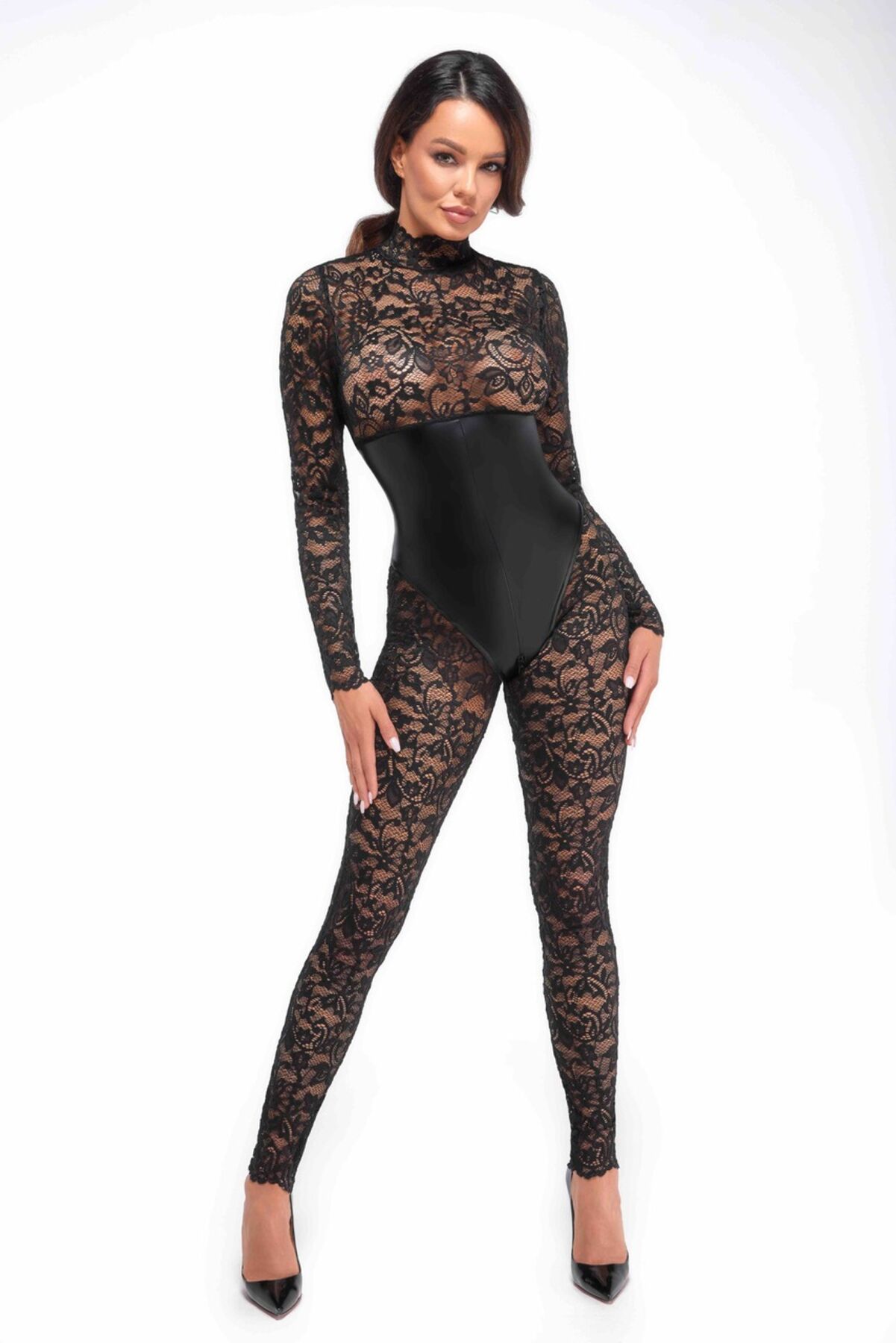 Комбінезон Noir Handmade F299 Enigma lace catsuit with underbust bodice - XL - Зображення 4
