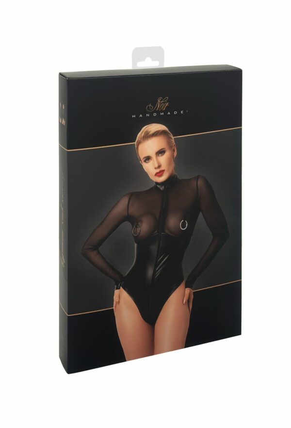 Боді Noir Handmade F321 Edge wetlook and mesh body with rings - 3XL - Зображення 9