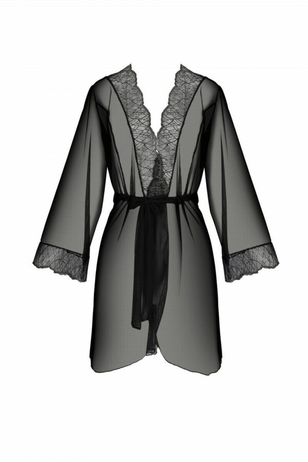 Пеньюар Passion AMBERLY PEIGNOIR black, XXL/XXXL, пояс у комплекті - Зображення 3