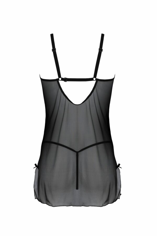 Пеньюар Passion DROSERA CHEMISE black, L/XL, мереживний ліф зі стрепами, трусики в комплекті - Зображення 4