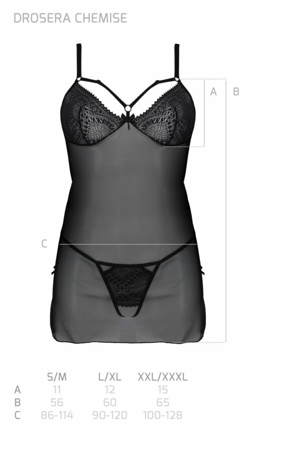 Пеньюар Passion DROSERA CHEMISE black, XXL/XXXL, мереживний ліф зі стрепами, трусики в комплекті - Зображення 5