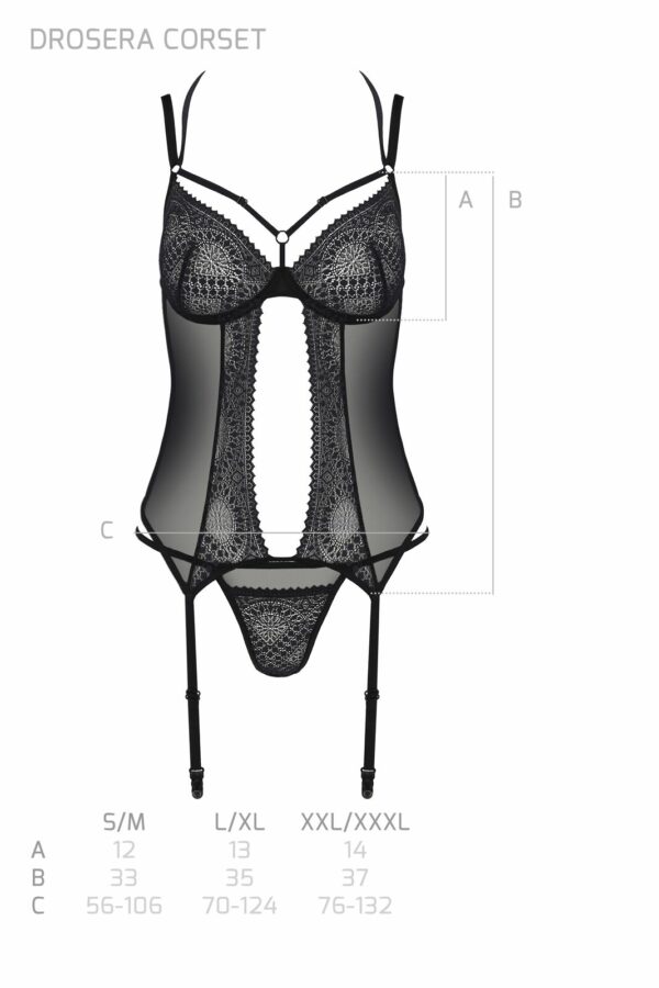 Корсет Passion DROSERA CORSET black, L/XL, з кріпленнями для панчіх, трусики в комплекті - Зображення 5