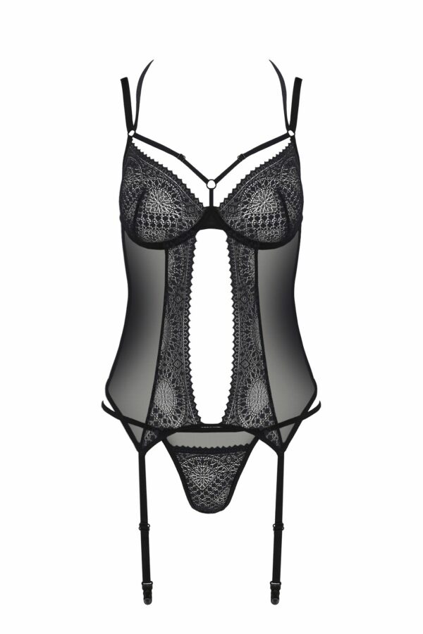 Корсет Passion DROSERA CORSET black, L/XL, з кріпленнями для панчіх, трусики в комплекті - Зображення 3