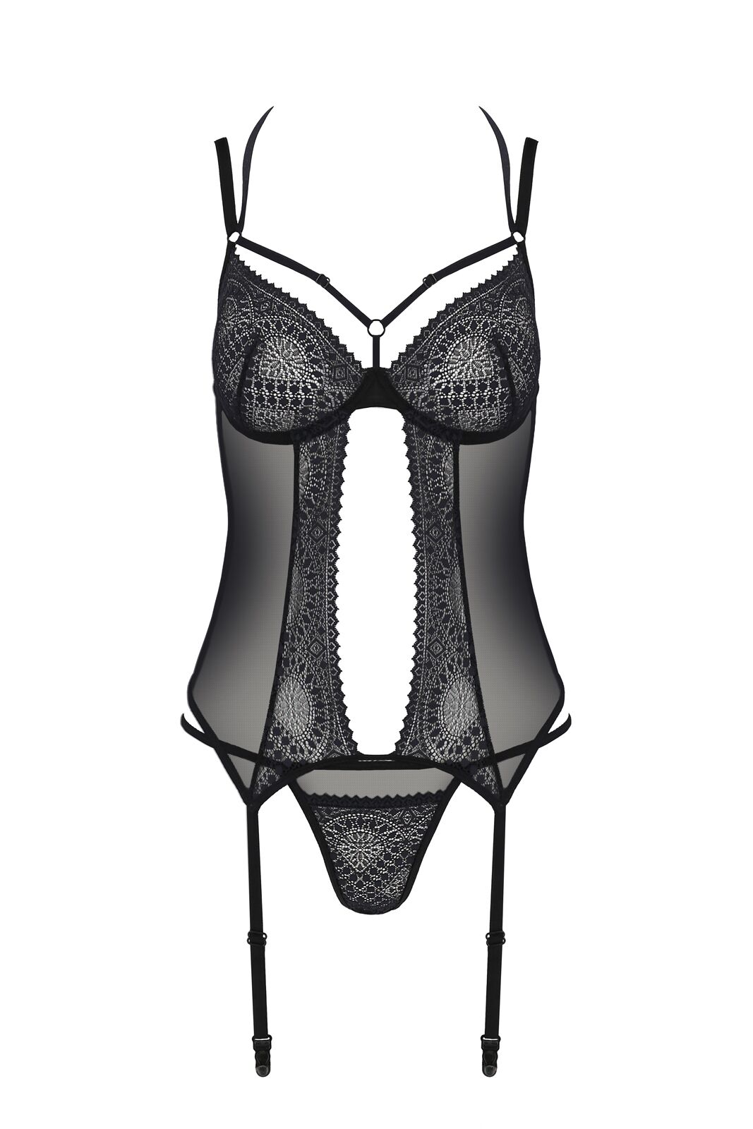 Корсет Passion DROSERA CORSET black, XXL/XXXL, з кріпленнями для панчіх, трусики в комплекті - Зображення 3