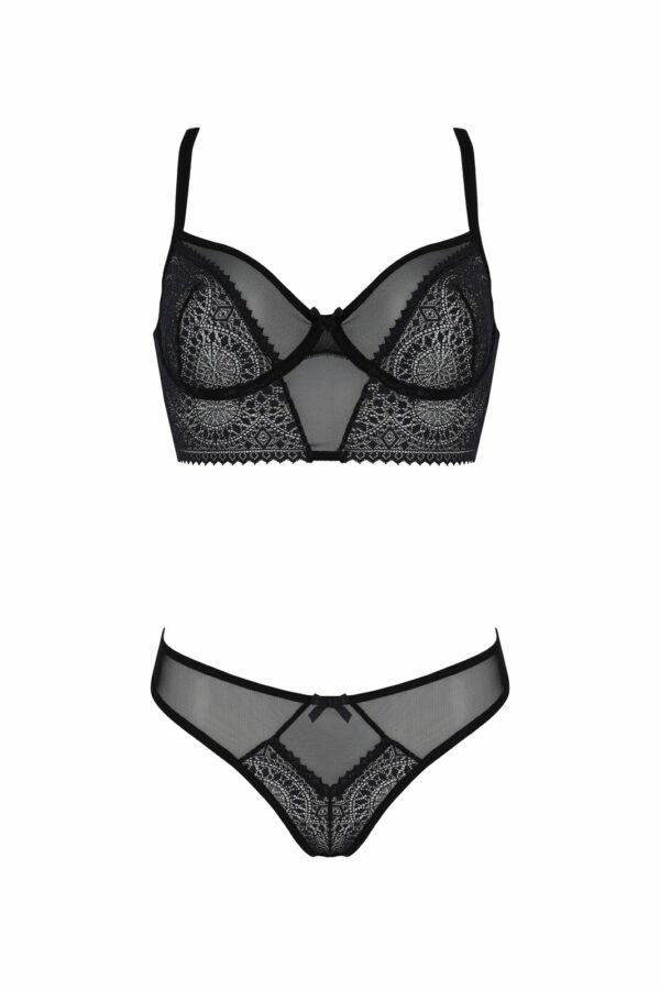 Комплект Passion DROSERA SET black S/M, сітка+мереживо, бюстьє та трусики танга - Зображення 3
