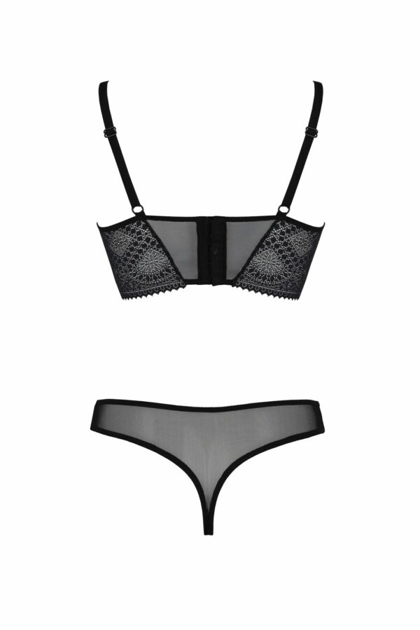 Комплект Passion DROSERA SET black S/M, сітка+мереживо, бюстьє та трусики танга - Зображення 4