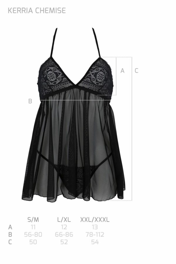 Пеньюар Passion KERRIA CHEMISE black, S/M, мереживний верх, трусики в комплекті - Зображення 5