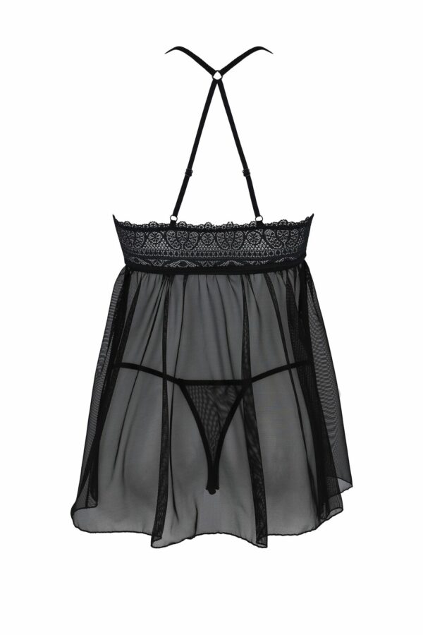 Пеньюар Passion KERRIA CHEMISE black, S/M, мереживний верх, трусики в комплекті - Зображення 4