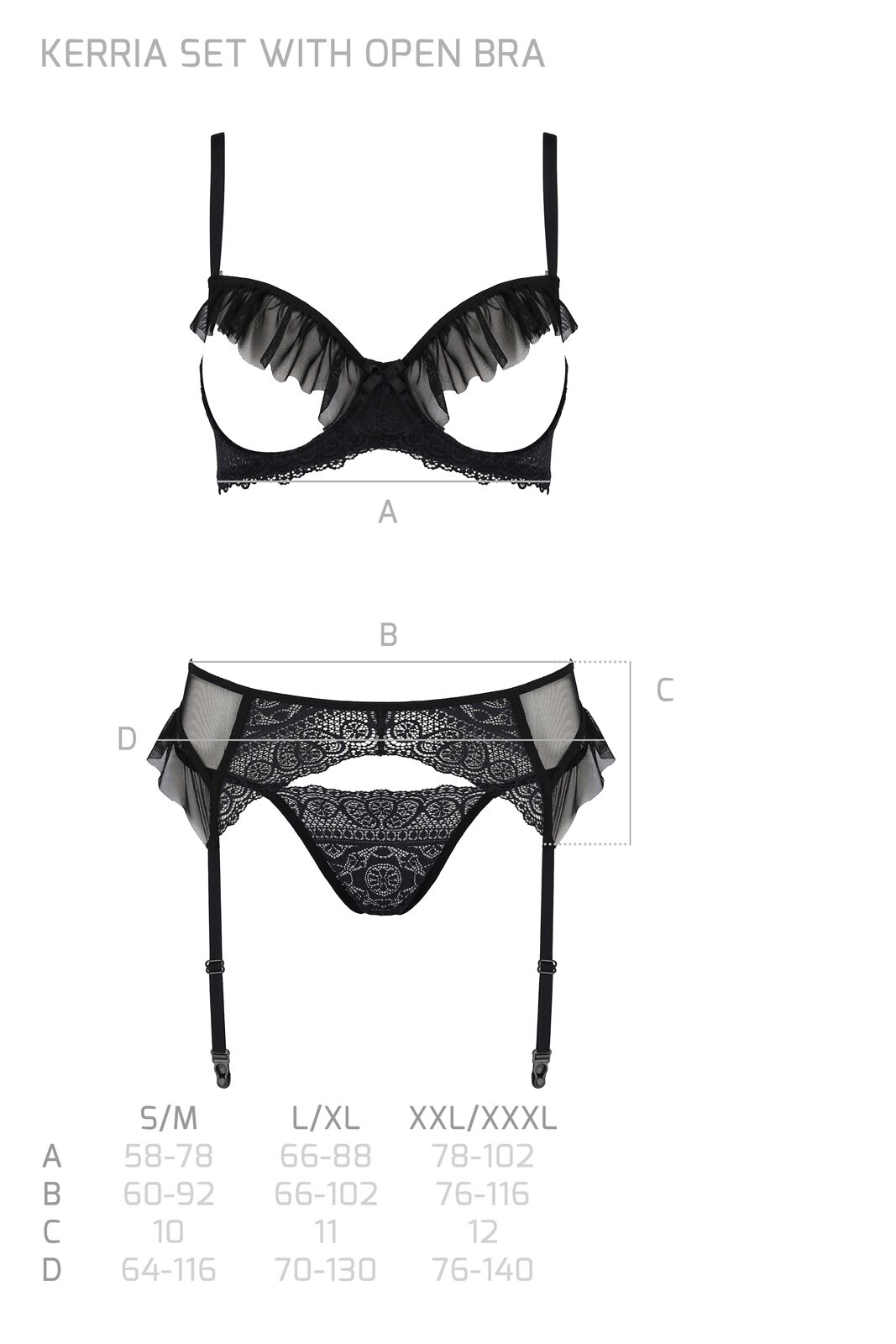 Комплект Passion KERRIA SET WITH OPEN BRA black XXL/XXXL - ECO Passion - Зображення 5