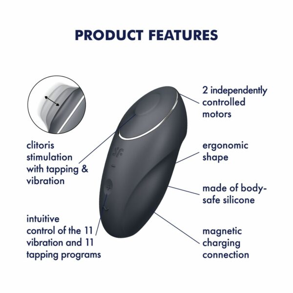 Вібростимулятор-пульсатор Satisfyer Tap & Climax 1 Grey, ефект постукування пальцем, 2 мотори - Зображення 7