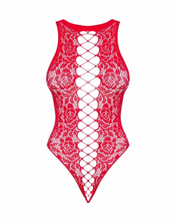 Ажурний бодістокінг із ефектом шнурівки Obsessive B120 teddy red S/M/L, червоний (м'ята упаковка!!!) - Зображення 6