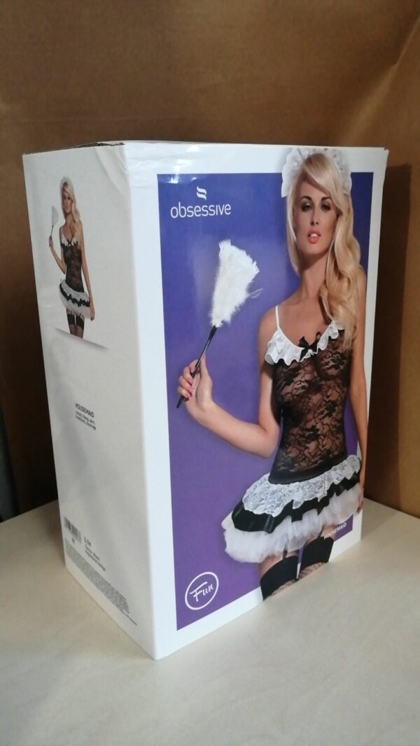 Еротичний костюм покоївки зі спідницею Obsessive Housemaid 5 pcs costume S/M black (м'ята упаковка!) - Зображення 2