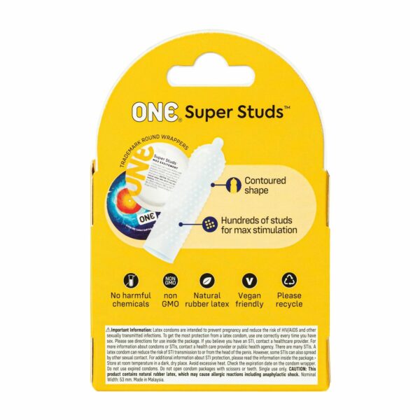Презервативи ONE Super Studs 3 шт, картонна коробка (м'ята упаковка!!!) - Зображення 3