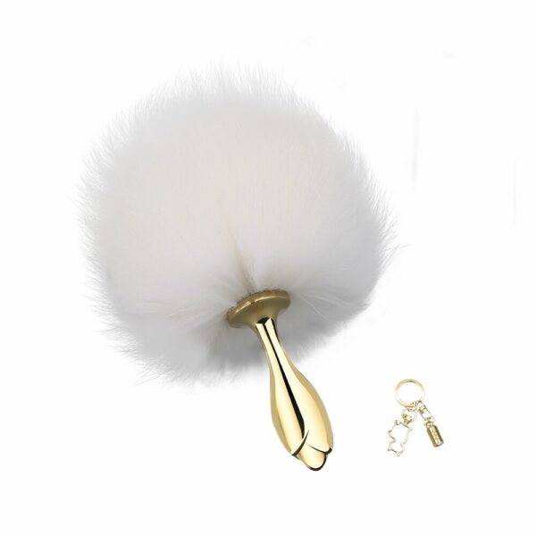 Металева анальна пробка Кролячий хвост LOCKINK SEVANDA White Bunny-Tail Anal Rose-shape Plug