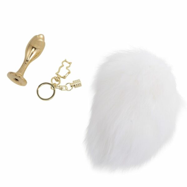 Металева анальна пробка Кролячий хвост LOCKINK SEVANDA White Bunny-Tail Anal Rose-shape Plug - Зображення 3