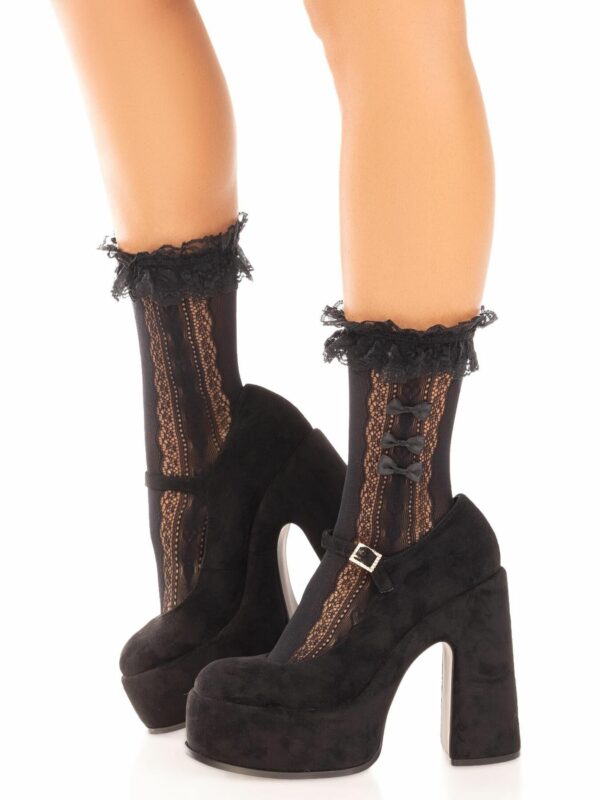 Шкарпетки ажурні з рюшами Leg Avenue Mini Bow Lace Anklet Black - Зображення 2