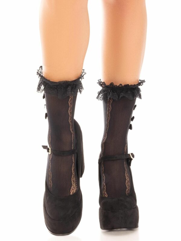 Шкарпетки ажурні з рюшами Leg Avenue Mini Bow Lace Anklet Black - Зображення 3