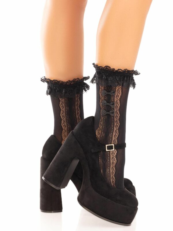 Шкарпетки ажурні з рюшами Leg Avenue Mini Bow Lace Anklet Black - Зображення 5