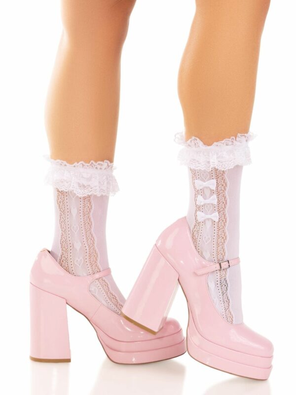Шкарпетки ажурні з рюшами Leg Avenue Mini Bow Lace Anklet White - Зображення 2