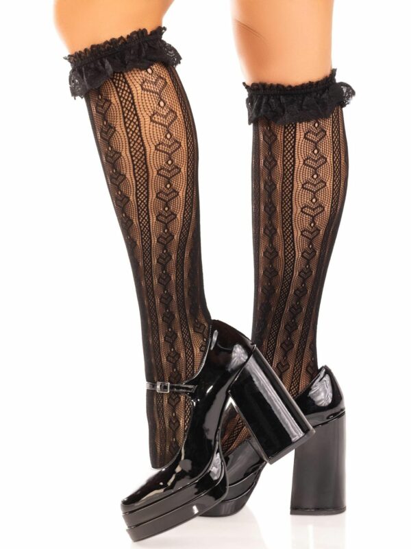 Шкарпетки ажурні з рюшами Leg Avenue Sweetheart Ruffle Cuff Knee Highs Black, високі - Зображення 2