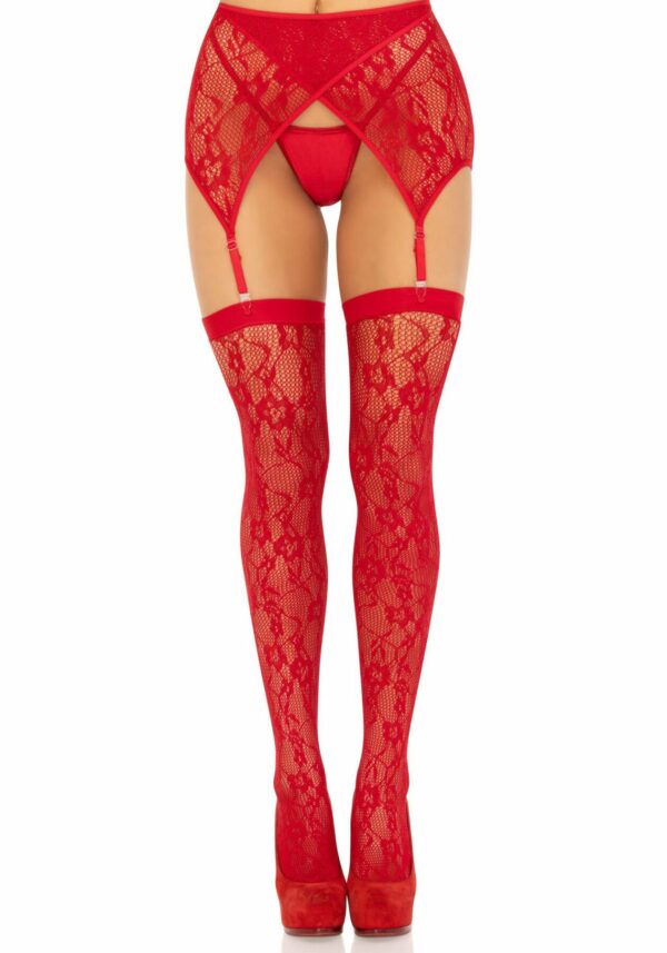 Панчохи Leg Avenue Leg Avenue Lace thigh highs & garterbelt Red One Size - Зображення 4