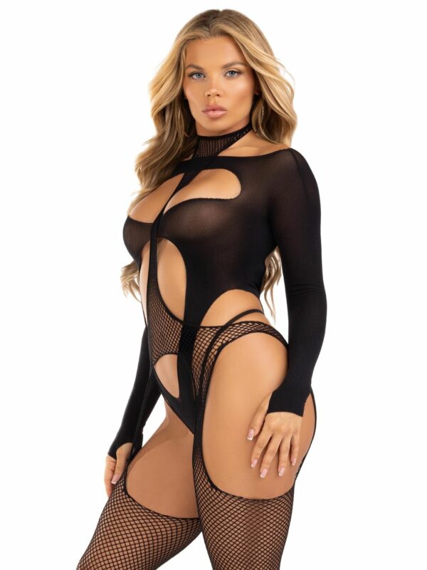 Бодістокінг Leg Avenue Bodystocking with cutout teddy Black One Size - Зображення 4