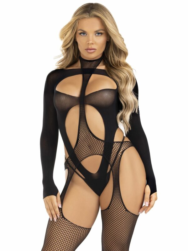 Бодістокінг Leg Avenue Bodystocking with cutout teddy Black One Size - Зображення 3